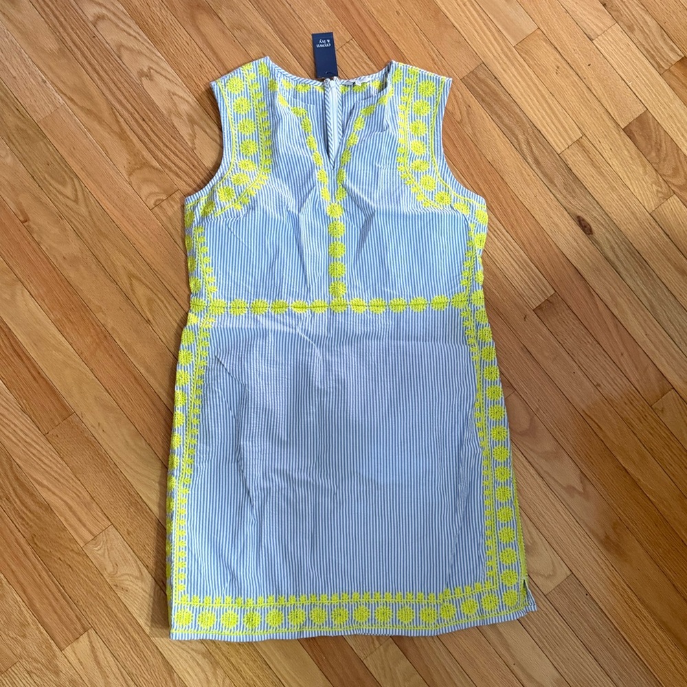 crown & ivy NWT❗️Blue and Yellow Striped Embroidered Shift Dress